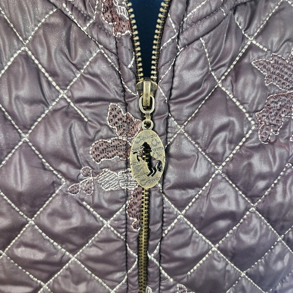 Cowgirl Up Windbreaker Zip Vest Brown Flower Sparkle Sz Large - Picture 3 of 7